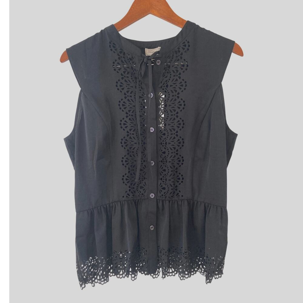 Temperley London Women's Black Jacques Tie Button Front Blouse Top 12 Eyelet